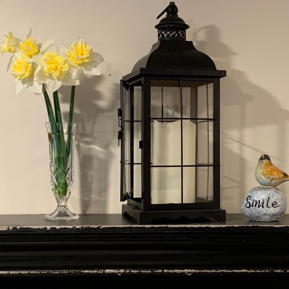 Black Metal Lantern Candle Holder EUC